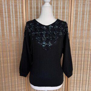 Vintage 80s A’Milano black 3/4 sleeve knit sweater